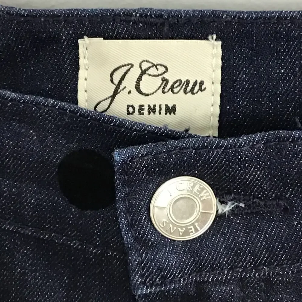 J CREW 9 in High Rise Toothpick Ankle Crop Jeans Dark Wash Black Velvet Dots 29